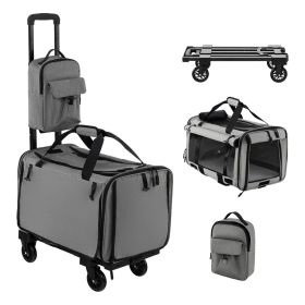 1PC Outdoor Rolling Cat Carrier with Litter Bag and Dual-use Pads